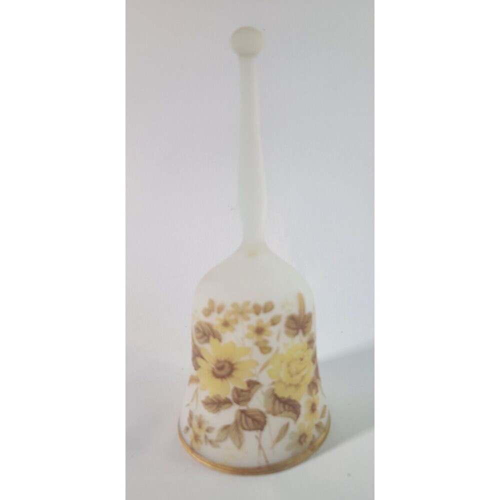 Elegant Viking Glass USA Satin Frosted Floral Pattern Art Glass Ornamental Bell